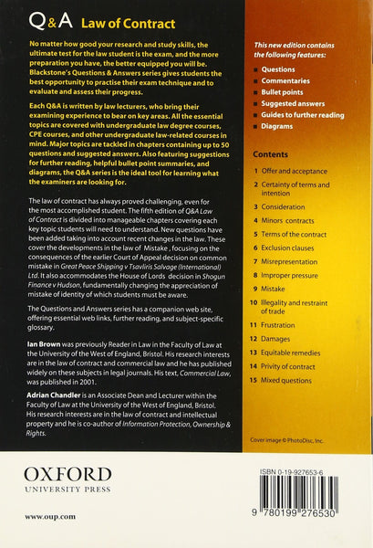Questions and Answers:Law of Contract 2005 - 2006 (Blackstone's Law Questions and Answers)